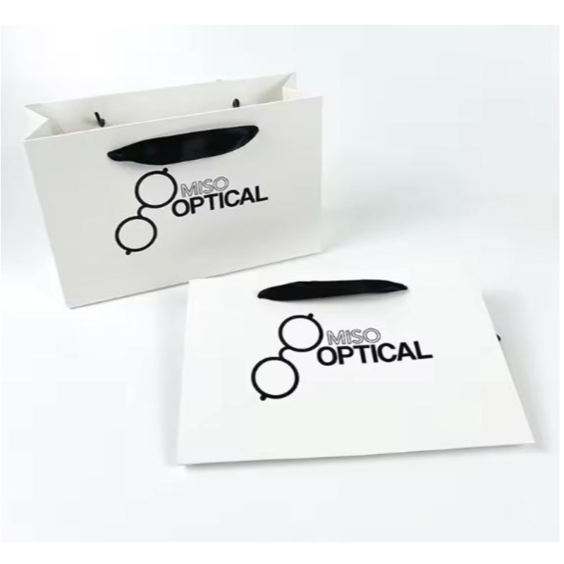 Bolsas de papel impressas de papel de papelão de papel de papel de papel branca com alça de fita para sacola de compras com seu próprio logotipo