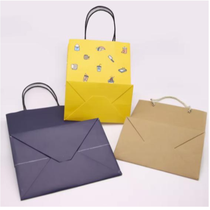 Logotipo impresso personalizado Kraft Paper Packaging Bag Crafts Compras compras de papel biodegradável com alça