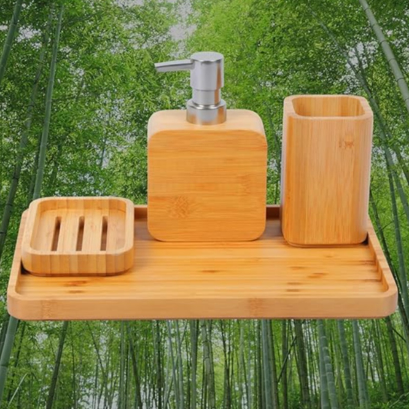 Pia de bambu feita à mão&Conjunto de acessórios para banheiro Conjunto retrô,natural, porta -sabão para chuveiro, dispensador de sabão de loção, xícara de enxaguatório bucal, xícara de enxágue, bandeja de organizador para hotel, casa, escritório