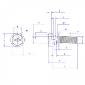 parafuso de cabeça sextavada com recesso cruzado com recuo e arruela de pressão