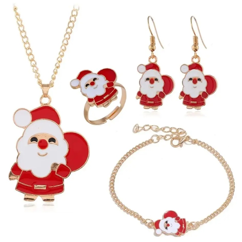 Conjunto de joias com tema de Natal Sinos de rena Personalização de suporte para árvore de Natal de Papai Noel