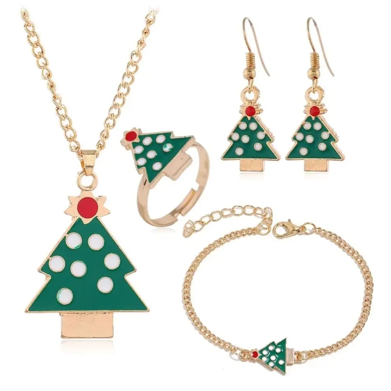 Conjunto de joias com tema de Natal Sinos de rena Personalização de suporte para árvore de Natal de Papai Noel