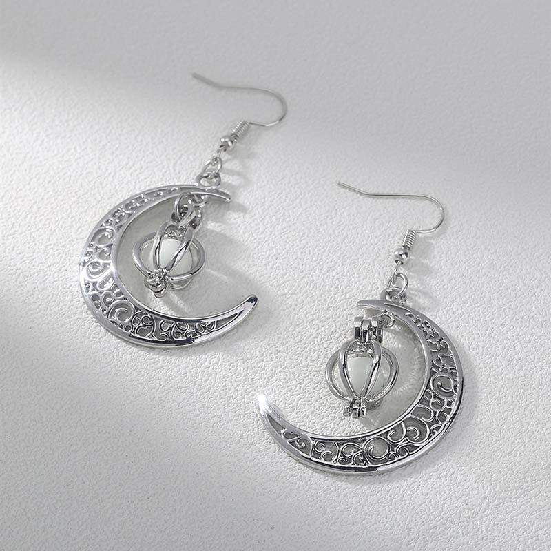 Brincos Hongde Glow in The Dark Silver Crescent Moon