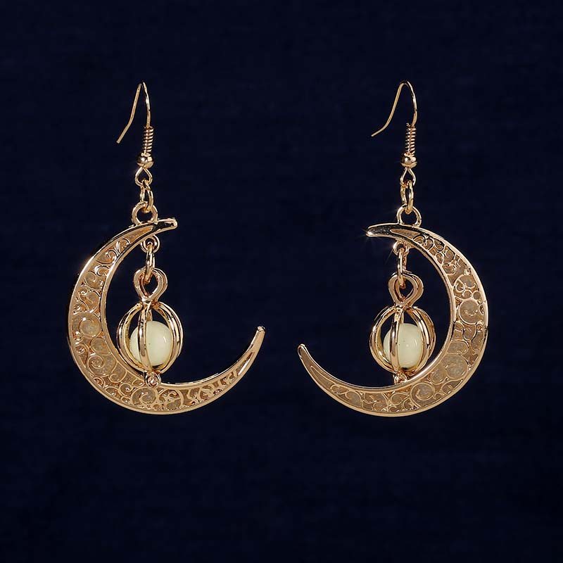 Brincos Hongde Glow in The Dark Silver Crescent Moon