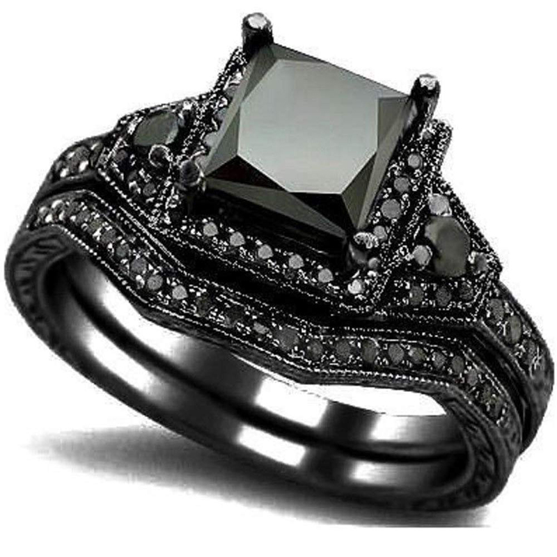 Anel denoiva Hongde Black Onyx Princess Cut Aniversário de casamento com diamante para mulher e homem