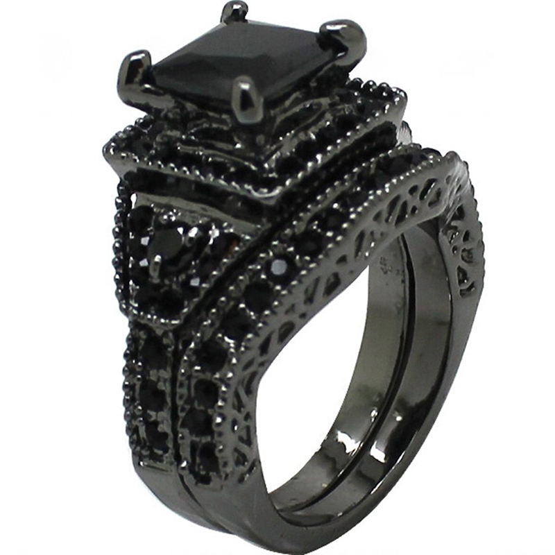 Anel denoiva Hongde Black Onyx Princess Cut Aniversário de casamento com diamante para mulher e homem