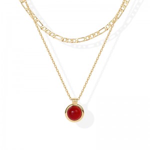 Colar em camadas Hongde Golden Harmony 1-----Colares em camadas banhados a ouro 14K para mulheres com pingente de pedras preciosas Colar de corrente Figaro Cornalina, Aventurina verde, Colar em camadas de malaquita