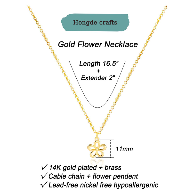 Colar Hongde Flor Dourada 2-------Colar banhado a ouro 14K para mulheres - Flor delicada, folha, conta, árvore, abelha, sol, barra, infinito, estrela, flecha, lágrima, colares com pingente de borboleta, joias simples