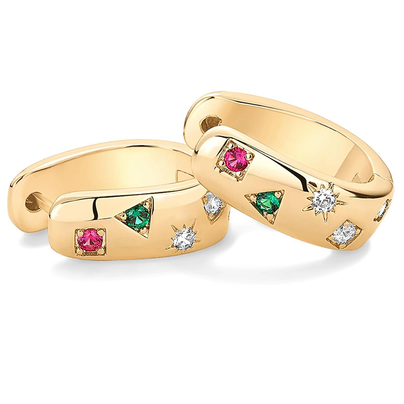 Brincos robustos de prata esterlina 925 banhados a ouro 14K para mulheres multi-Brincos de argola coloridos com zircônia cúbica Lucky Glow Brincos de argola em ferradura