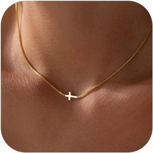 Colar de cruz para mulheres, ouro real 14K, banhado a prata, delicado, gargantilha com pingente de cruz pequena, simples, moderna, fofa, cruz, colar de corrente, joia da fé, presente minimalista religioso