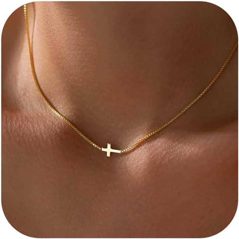 Colar de cruz para mulheres, ouro real 14K, banhado a prata, delicado, gargantilha com pingente de cruz pequena, simples, moderna, fofa, cruz, colar de corrente, joia da fé, presente minimalista religioso