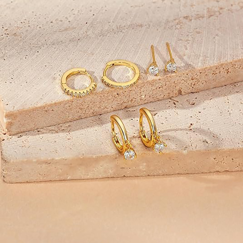 Conjunto de 3 pares de brincos de argola de ouro: brincos delicados, modernos, pequenos, banhados a ouro 14K, hipoalergênicos, cartilagem, Huggie, brincos de argola para mulheres, joias de ouro para mulheres, meninas, presentes