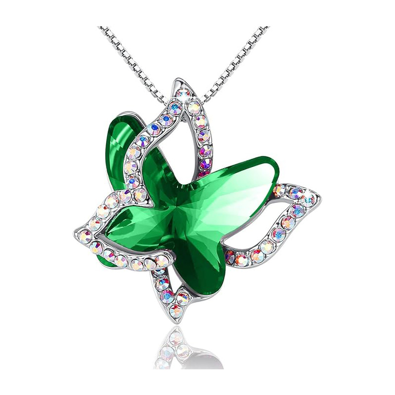 Esmeralda Radiance Estrela Pingente Borboleta Birthstone Colar De Cristal - Tom prateado com 18”+Corrente de 2” - Colar Dia das Mães Aniversário Aniversário Natal - Presentes para mulheres, meninas, filhas