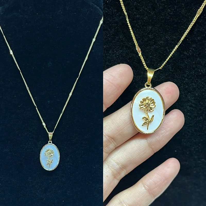 Ouro-Colar de pingente floral banhado com mãe-de-Embutido de pérola por elegância atemporal e luxo cotidiano