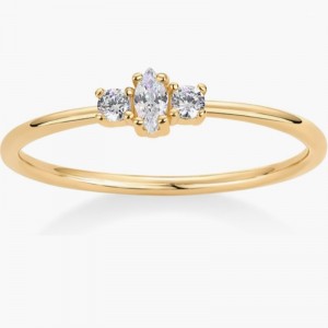 O ouro elegante de 18k-Anel de prata esterlina de 925 com marquise e redonda-Pedras cúbicas de zircônia cúbica - banda de engajamento minimalista de empilhamento
