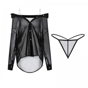 Novo estilo plus-Tamanho Lingerie sexy. Uma pura e atraente ver-Através do vestido de chiffon com um V Deep-pescoço, baixo-Corte o design e os suspensórios, parte de um preço uniforme do SET2622:$108.99