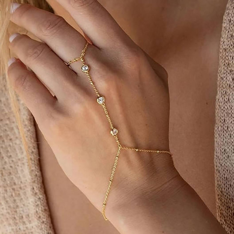 Ouro elegante-Cadeia manual banhada com pedras de zircônia cúbica transparente para casamentos, festas e ocasiões especiais
