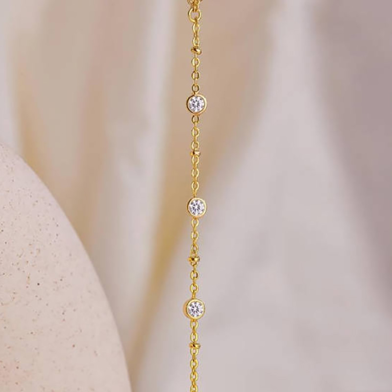 Ouro elegante-Cadeia manual banhada com pedras de zircônia cúbica transparente para casamentos, festas e ocasiões especiais