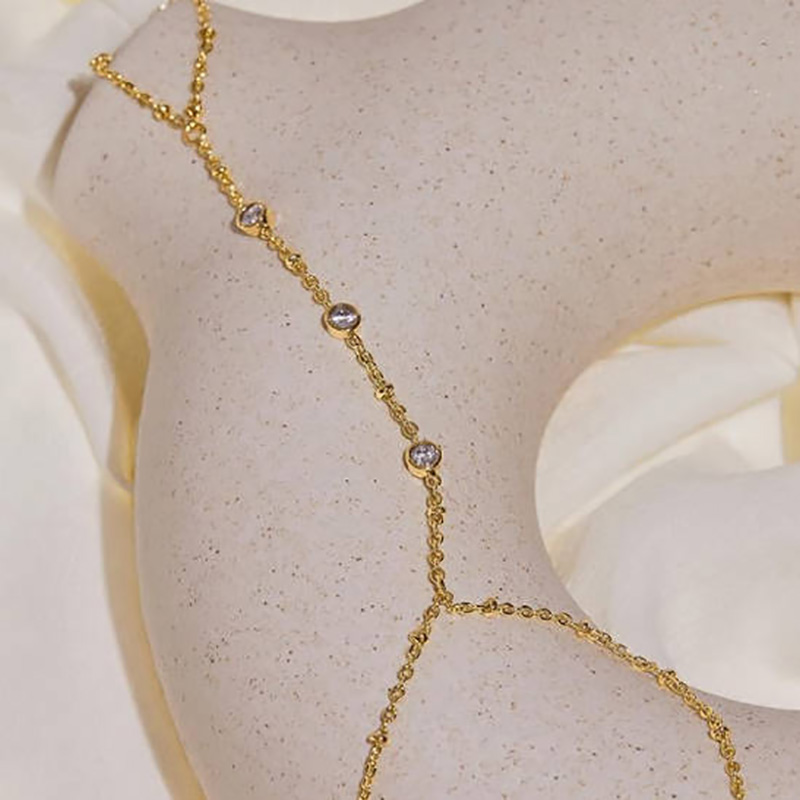 Ouro elegante-Cadeia manual banhada com pedras de zircônia cúbica transparente para casamentos, festas e ocasiões especiais