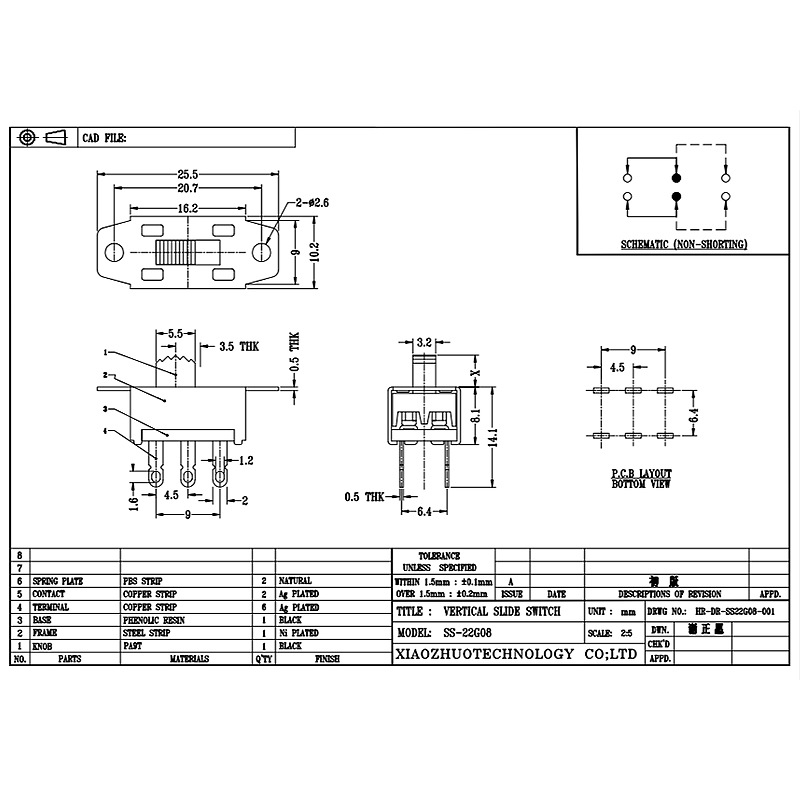 interruptor de alternância ss22g08 6-PIN 2P2 Straning Switch para a banda de alta corrente da pistola de ar quente de alisadores de cabelo