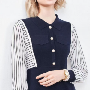 No início do outono pequeno colarinho reverso malha meio cardigã