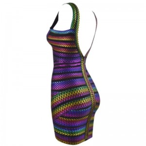 Verão v-pescoço listras coloridas faixas de borracha Splicing Halter pacote apertado vestidos de quadril