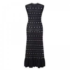 Ruffle de ombro sem mangas de colarinho de verão, vestidos de malha metálica