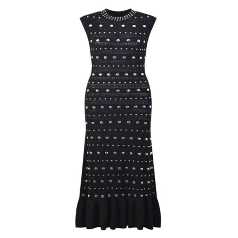 Ruffle de ombro sem mangas de colarinho de verão, vestidos de malha metálica