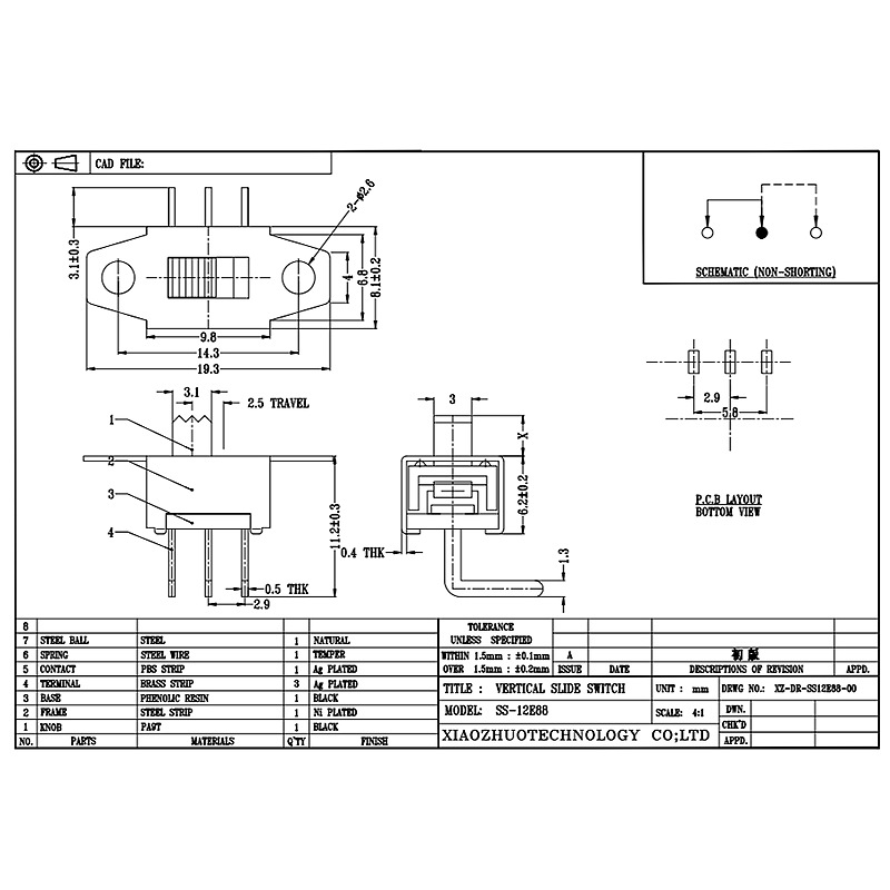 interruptor de slide ss12e88 lateral push-Pull Electrical Massger é um multi-Switch funcional com regulação de alta velocidade e grande corrente